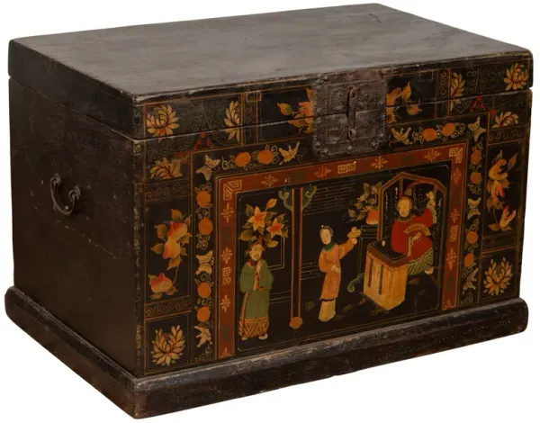 Chinoiserie Black Lacquered Trunk - FEA Home