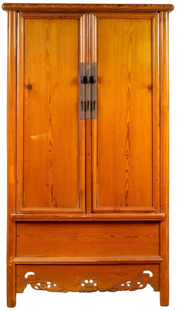Chinese Ming Style Carved Elm Wardrobe - FEA Home - Brown