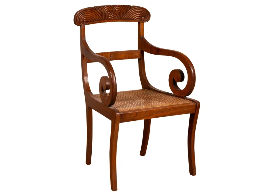 Javanese Wood and Rattan Carved Armchair - FEA Home - Brown