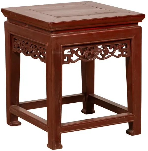 Antique Chinese Red Patina Waisted Stool - FEA Home - Brown