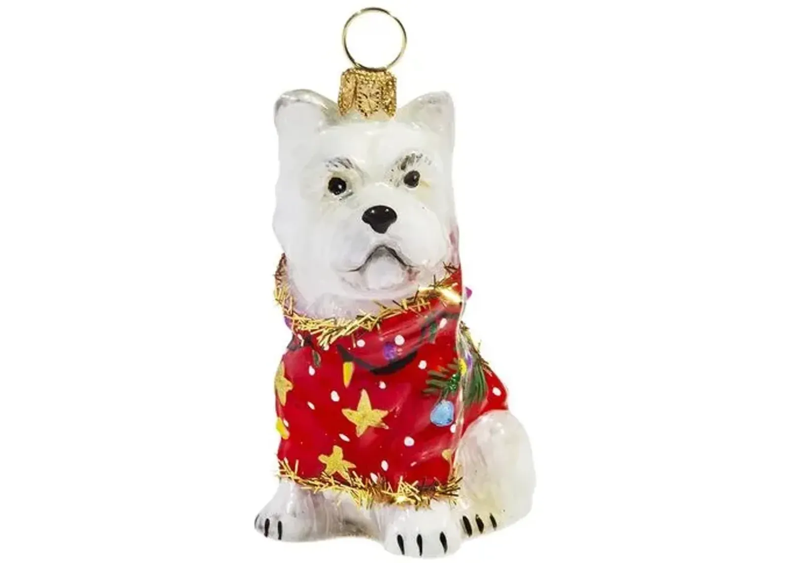 Westie with Ugly Sweater Ornament - White/Red - Handcrafted