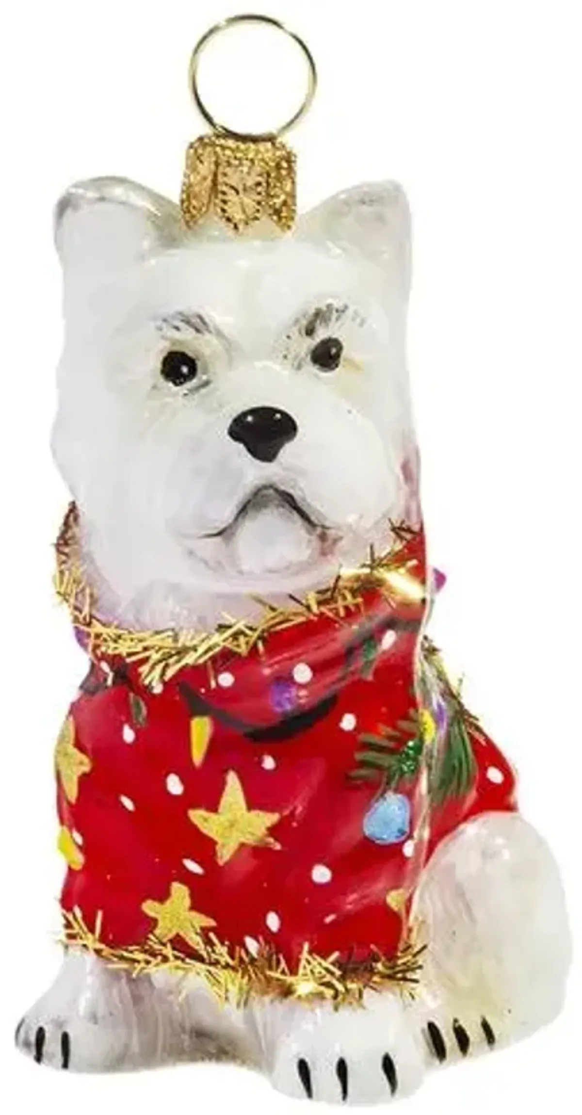 Westie with Ugly Sweater Ornament - White/Red - Handcrafted