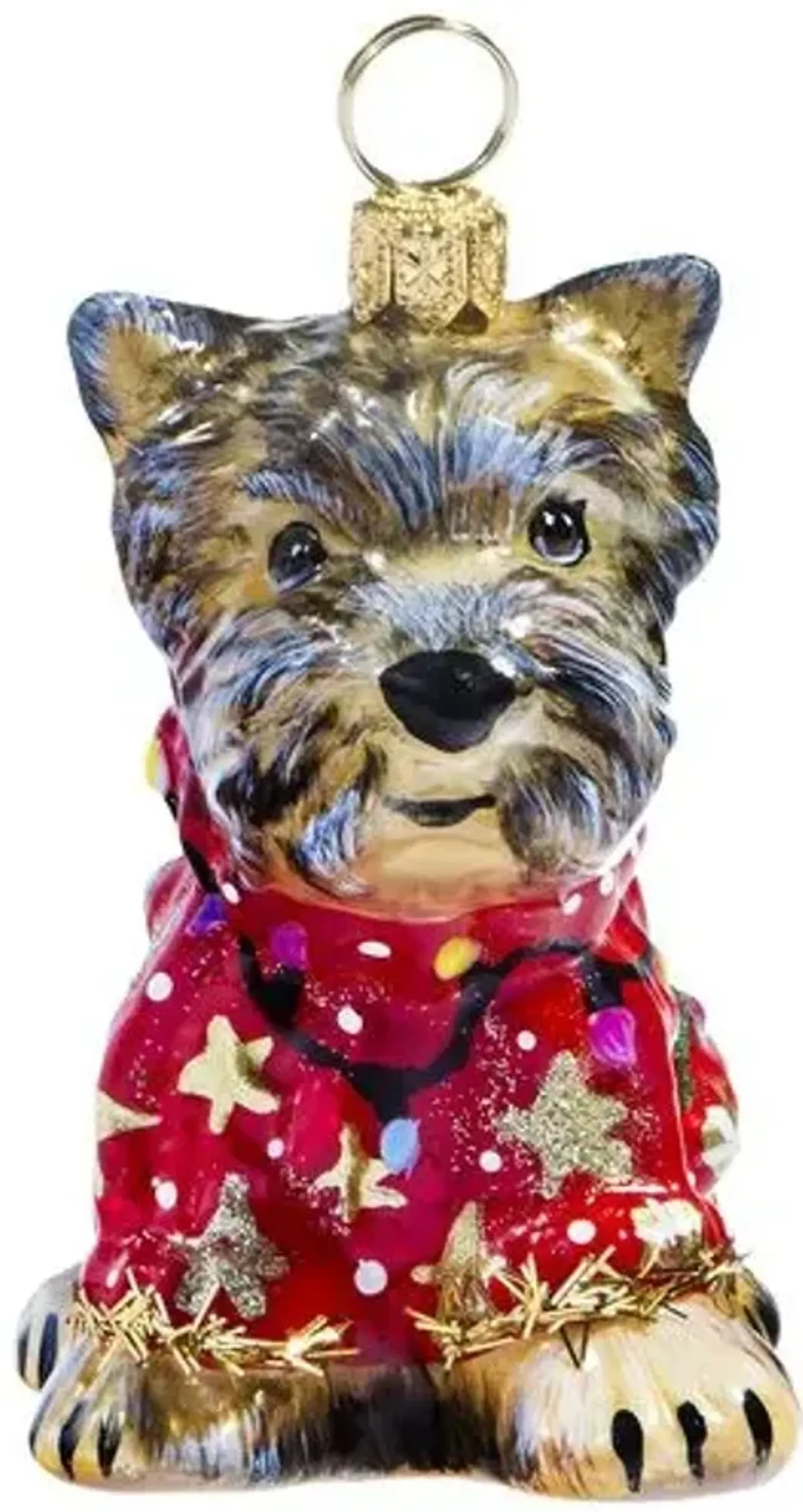 Yorkshire Terrier with Ugly Sweater Ornament - Bronze - Handcrafted