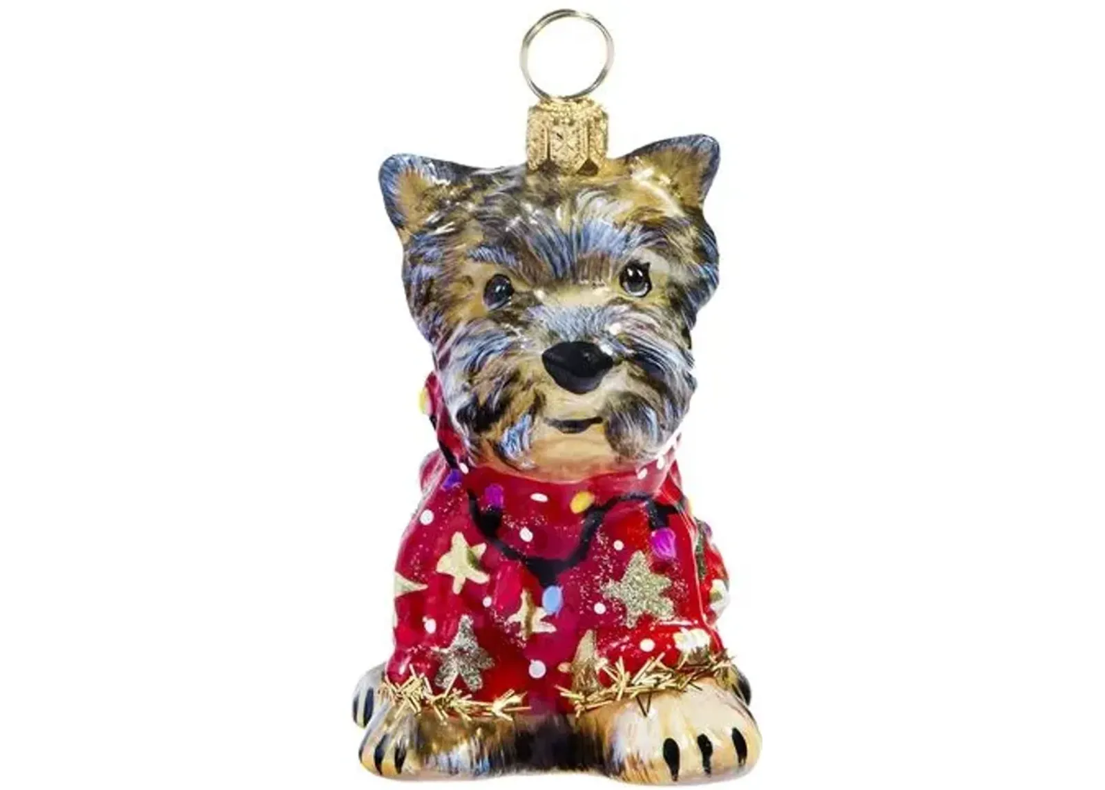 Yorkshire Terrier with Ugly Sweater Ornament - Bronze - Handcrafted