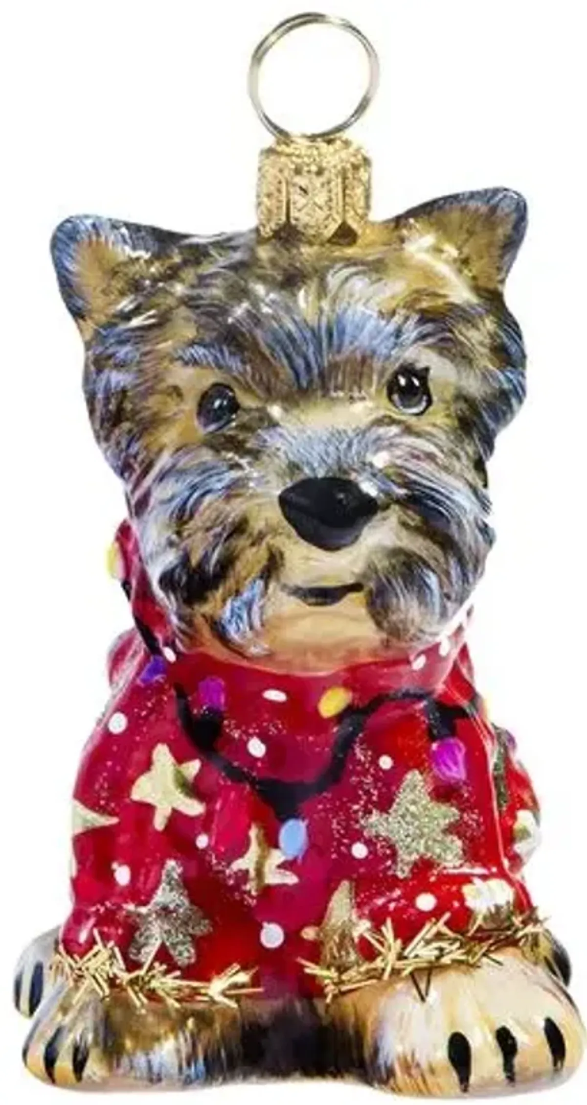 Yorkshire Terrier with Ugly Sweater Ornament - Bronze - Handcrafted