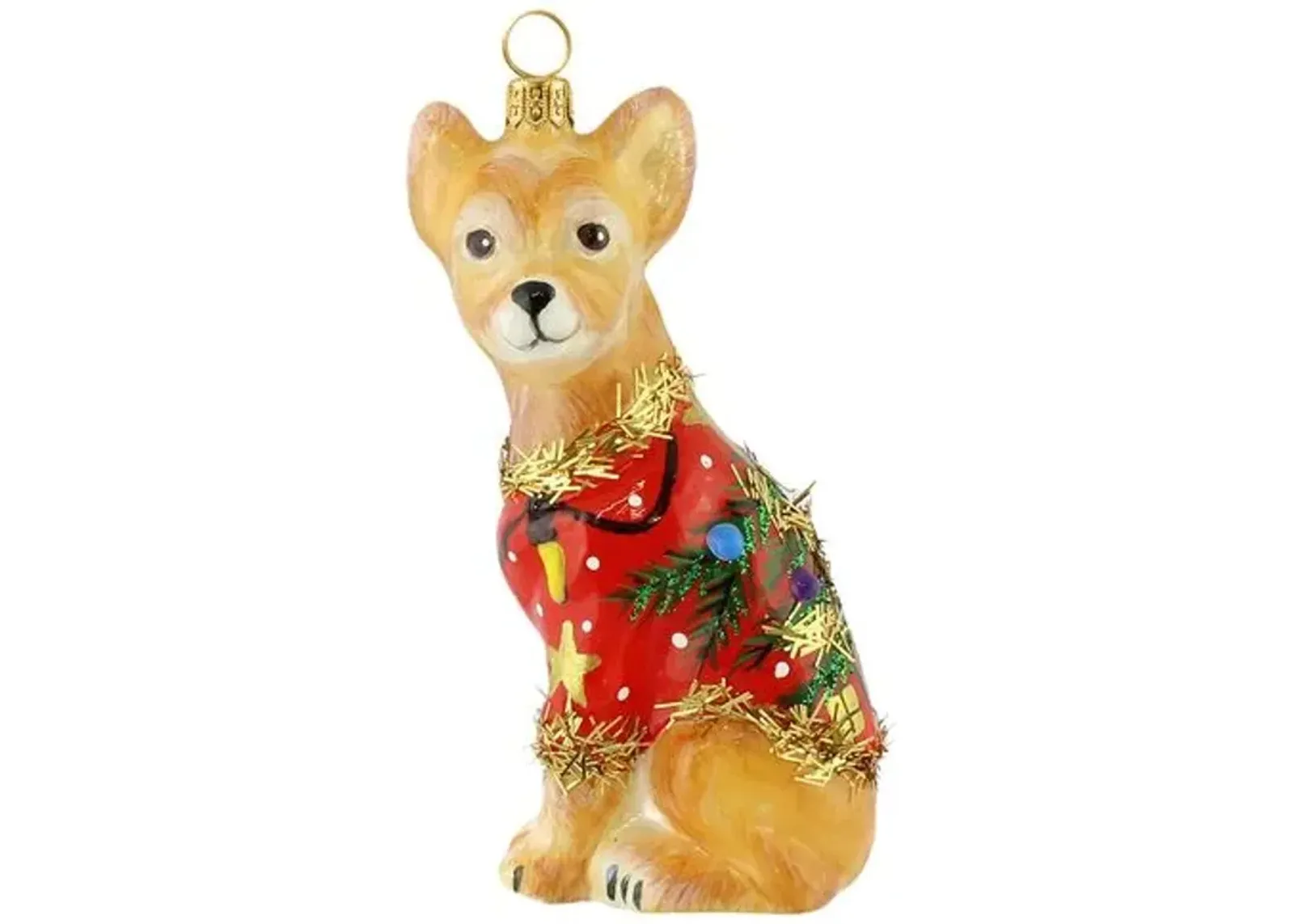 Chihuahua with Ugly Sweater Ornament - Beige/Red - Handcrafted