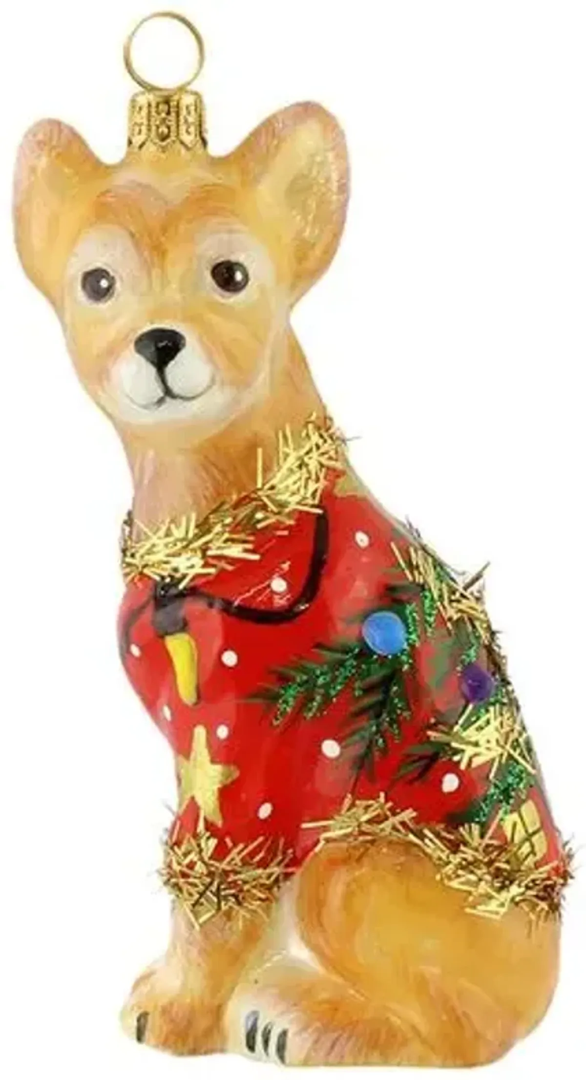 Chihuahua with Ugly Sweater Ornament - Beige/Red - Handcrafted