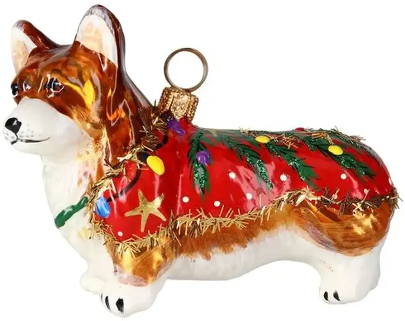 Pembroke Corgi with Ugly Sweater Ornament - Brown/Red - Handcrafted