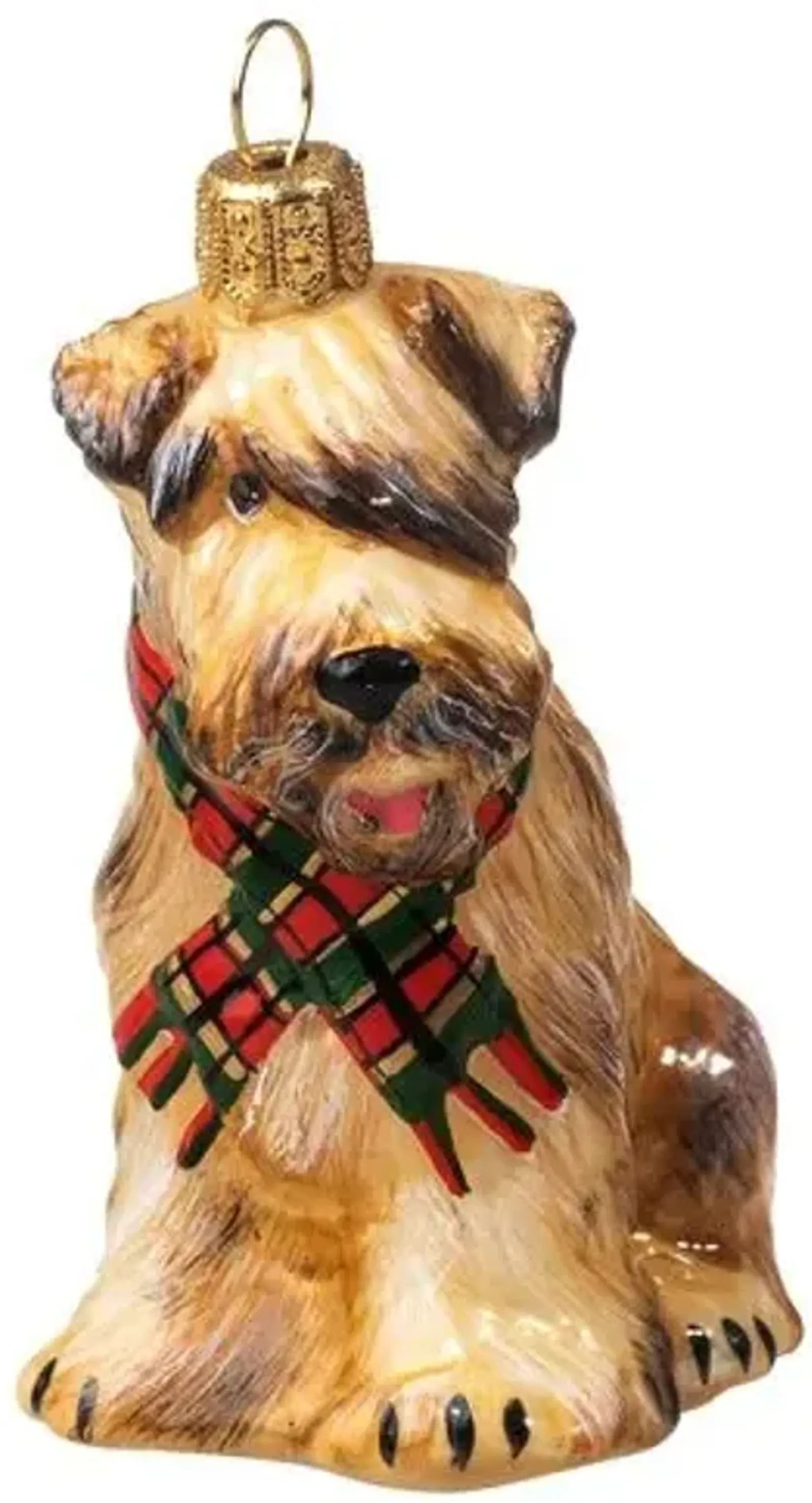 Wheaten Terrier with Scarf Ornament - Beige/Red - Handcrafted