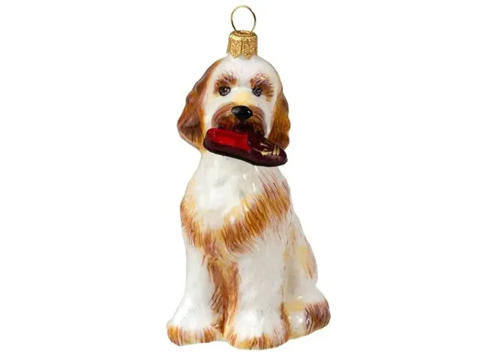 Goldendoodle with Slipper Ornament - Beige - Handcrafted