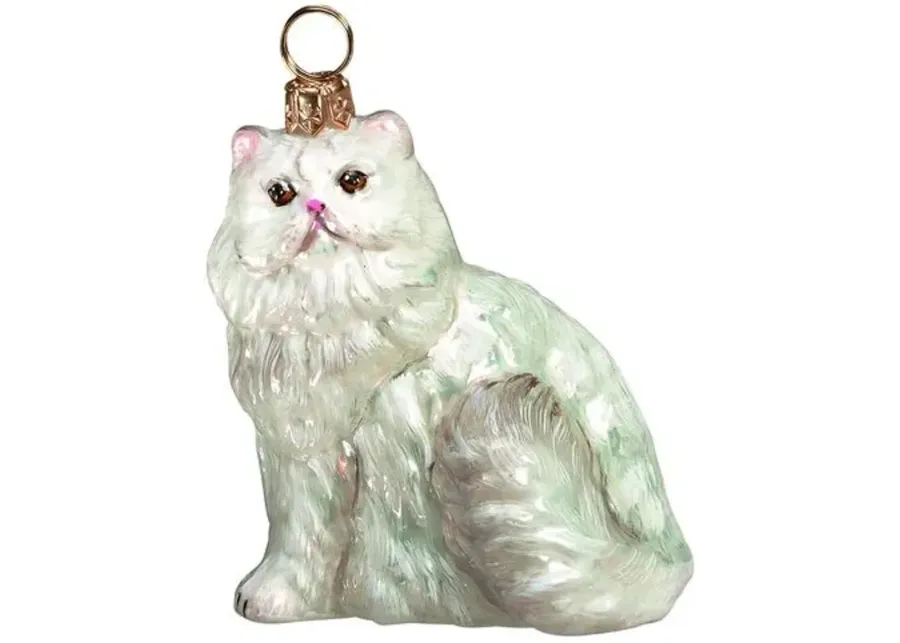 Persian Cat Ornament - White - Handcrafted