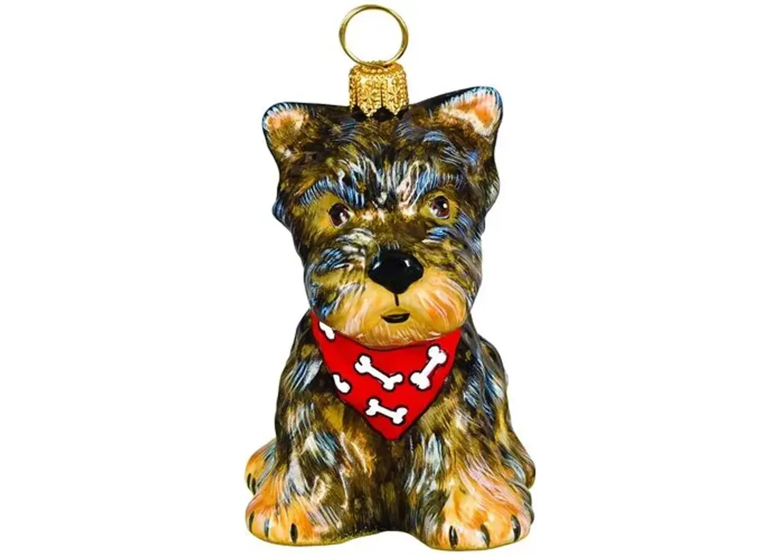 Yorkie Puppy with Bandana Ornament - Brown/Red - Handcrafted