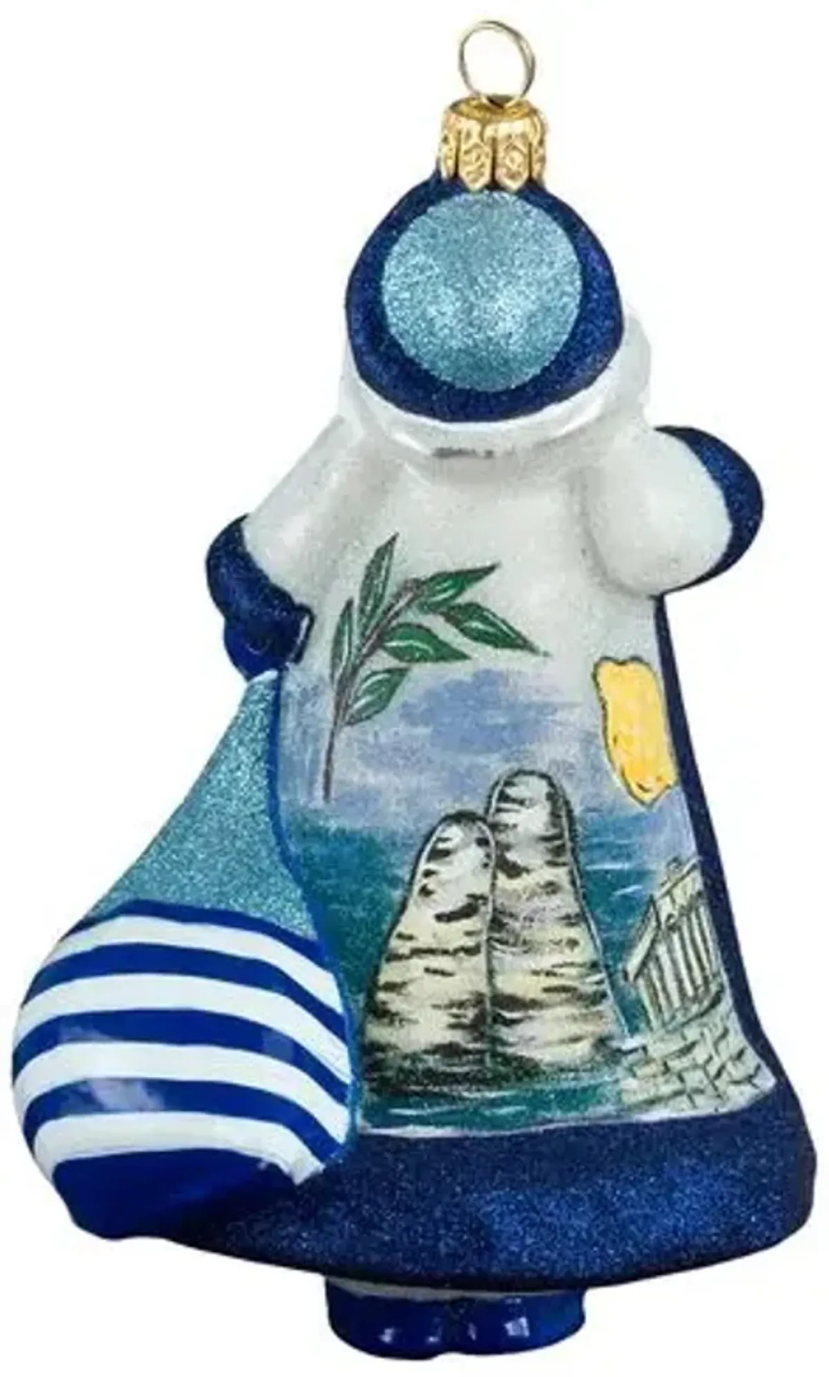 Grecian Santa Ornament - Glitter Blue/White - Handcrafted