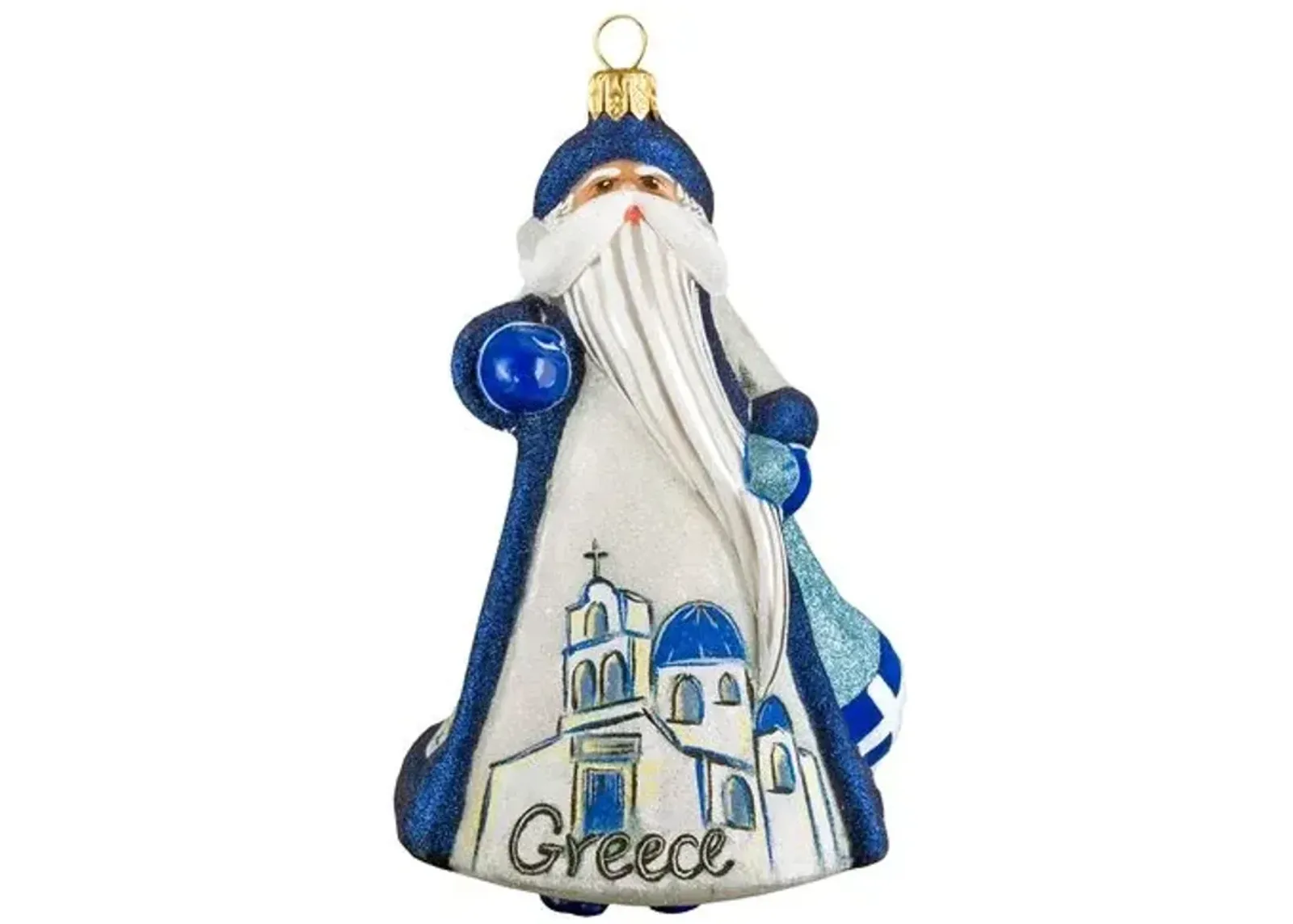 Grecian Santa Ornament - Glitter Blue/White - Handcrafted