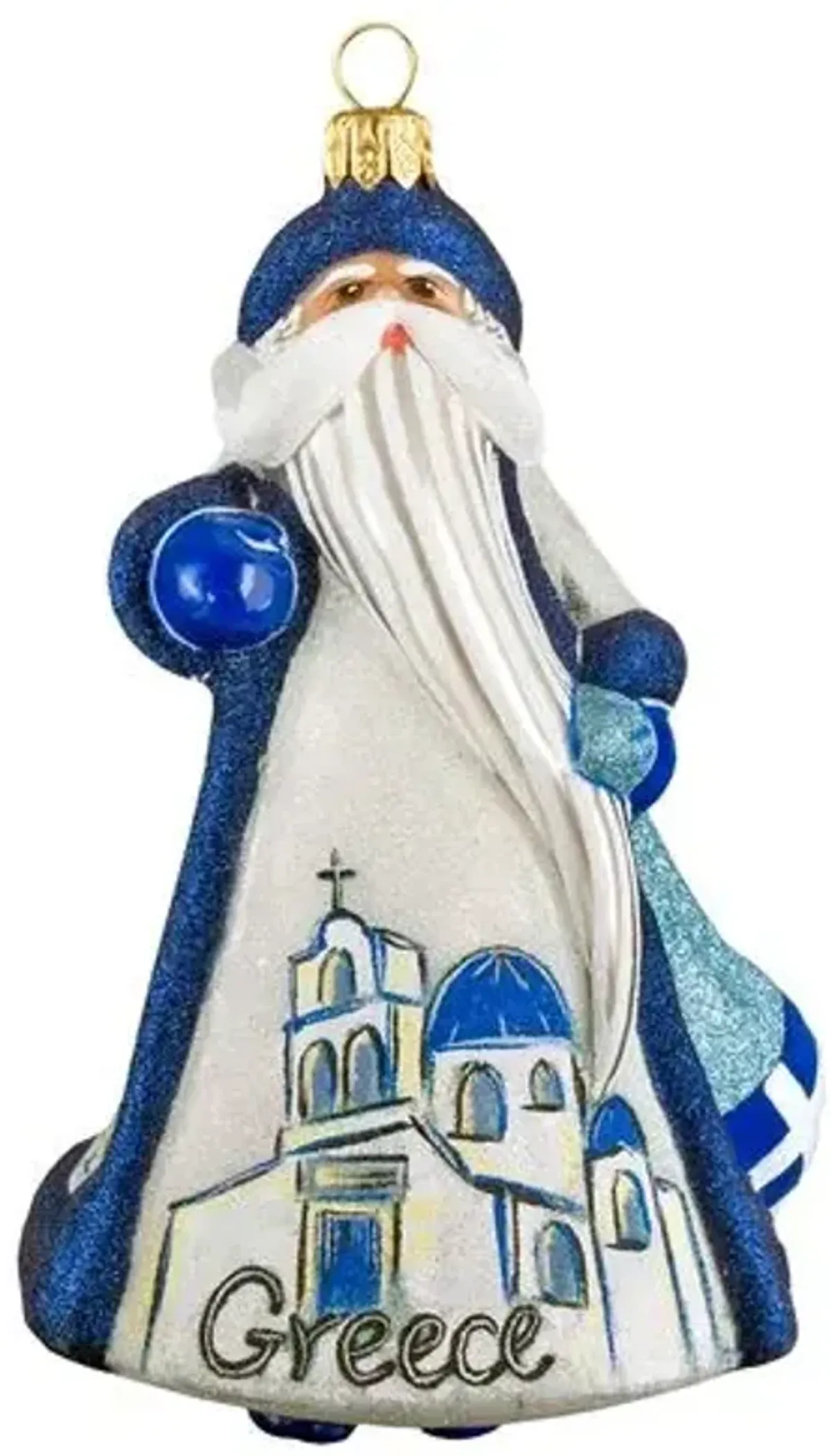 Grecian Santa Ornament - Glitter Blue/White - Handcrafted