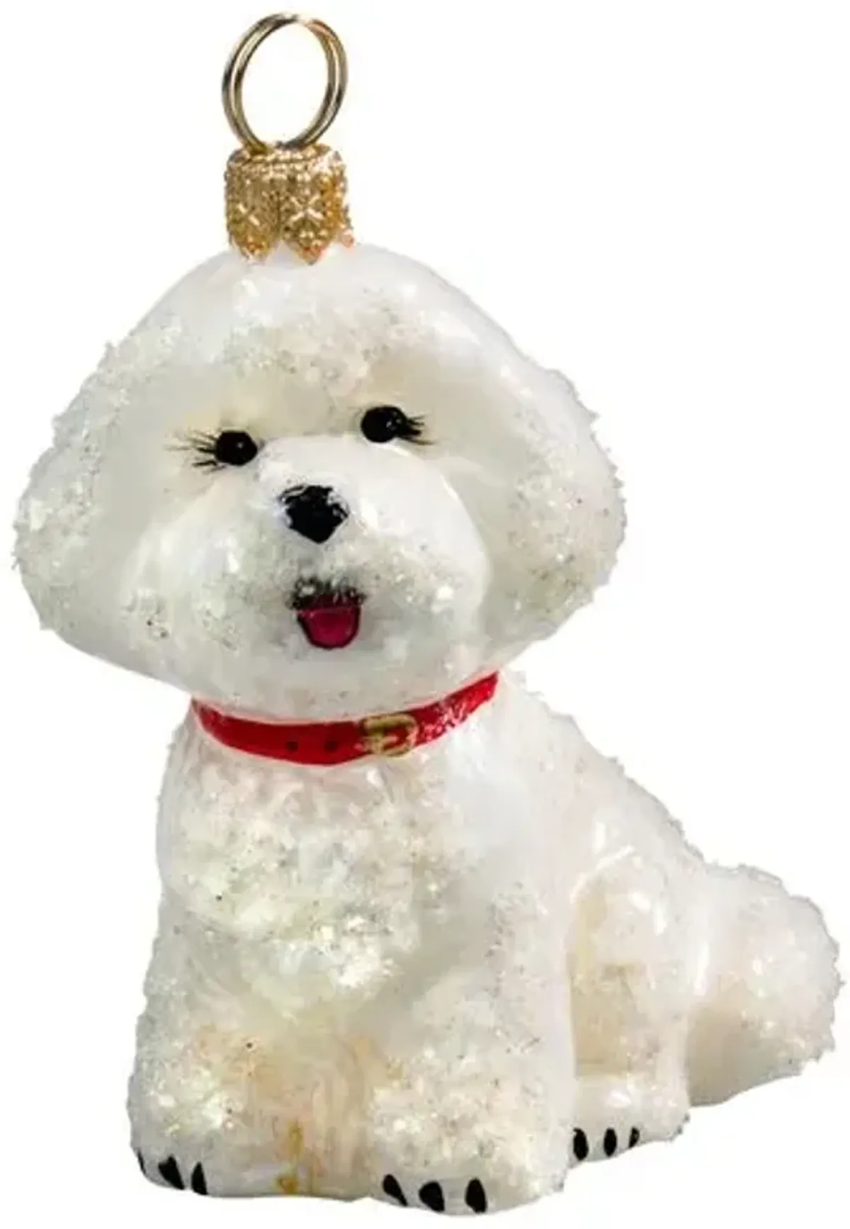 Snowy Bichon Frise Ornament - White/Red - Handcrafted