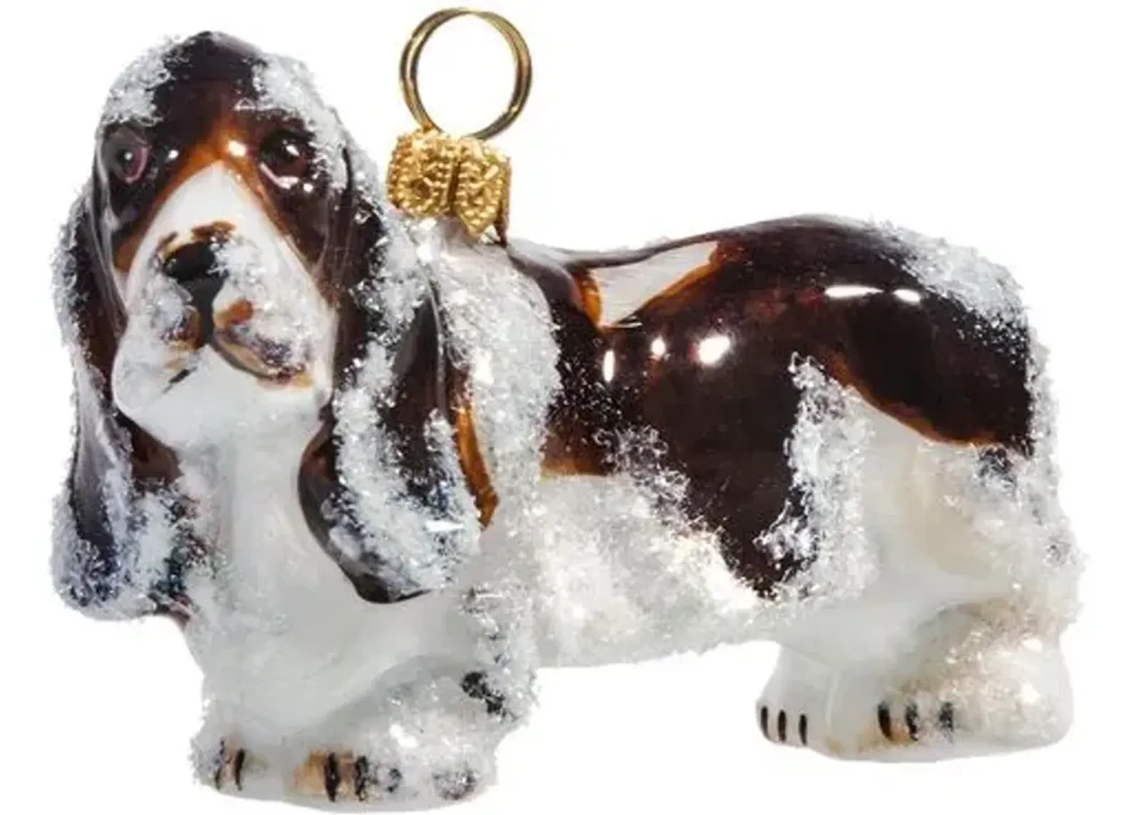 Snowy Basset Hound Ornament - Brown/White - Handcrafted