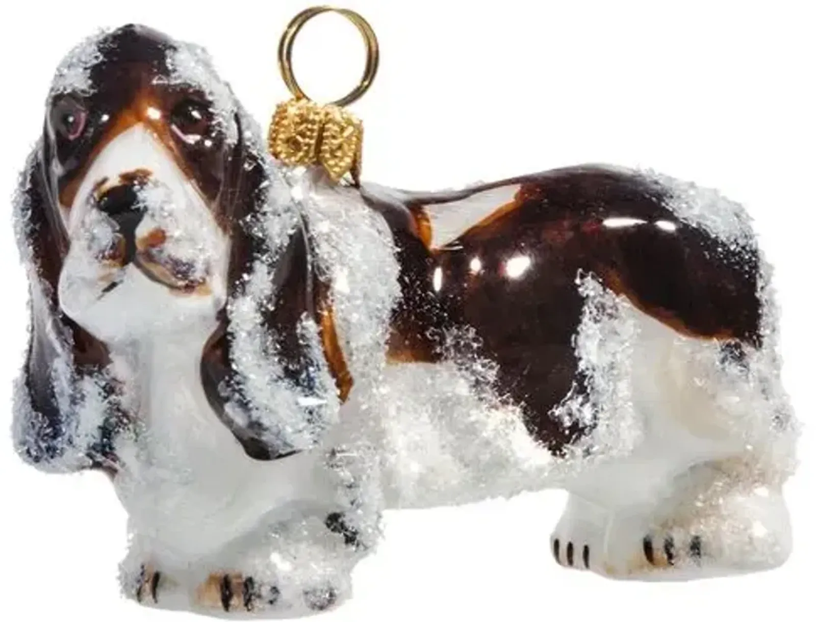 Snowy Basset Hound Ornament - Brown/White - Handcrafted