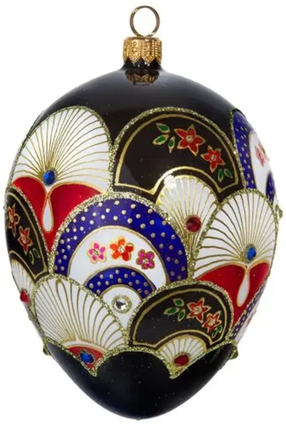 Japanese Fan Jeweled Egg Ornament - Black