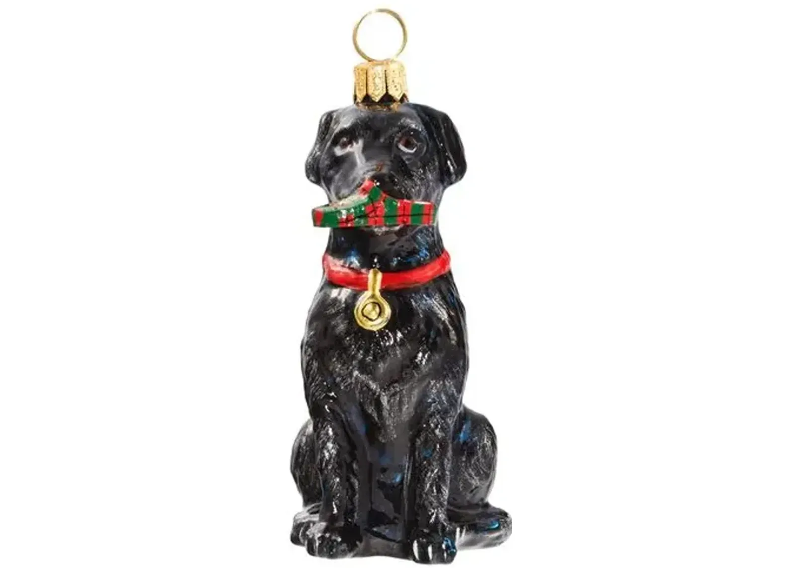 Black Lab with Slipper Ornament - Black/Red - Handcrafted