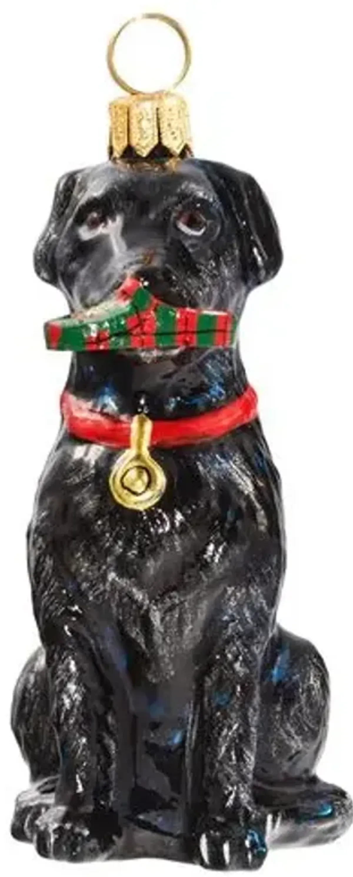 Black Lab with Slipper Ornament - Black/Red - Handcrafted