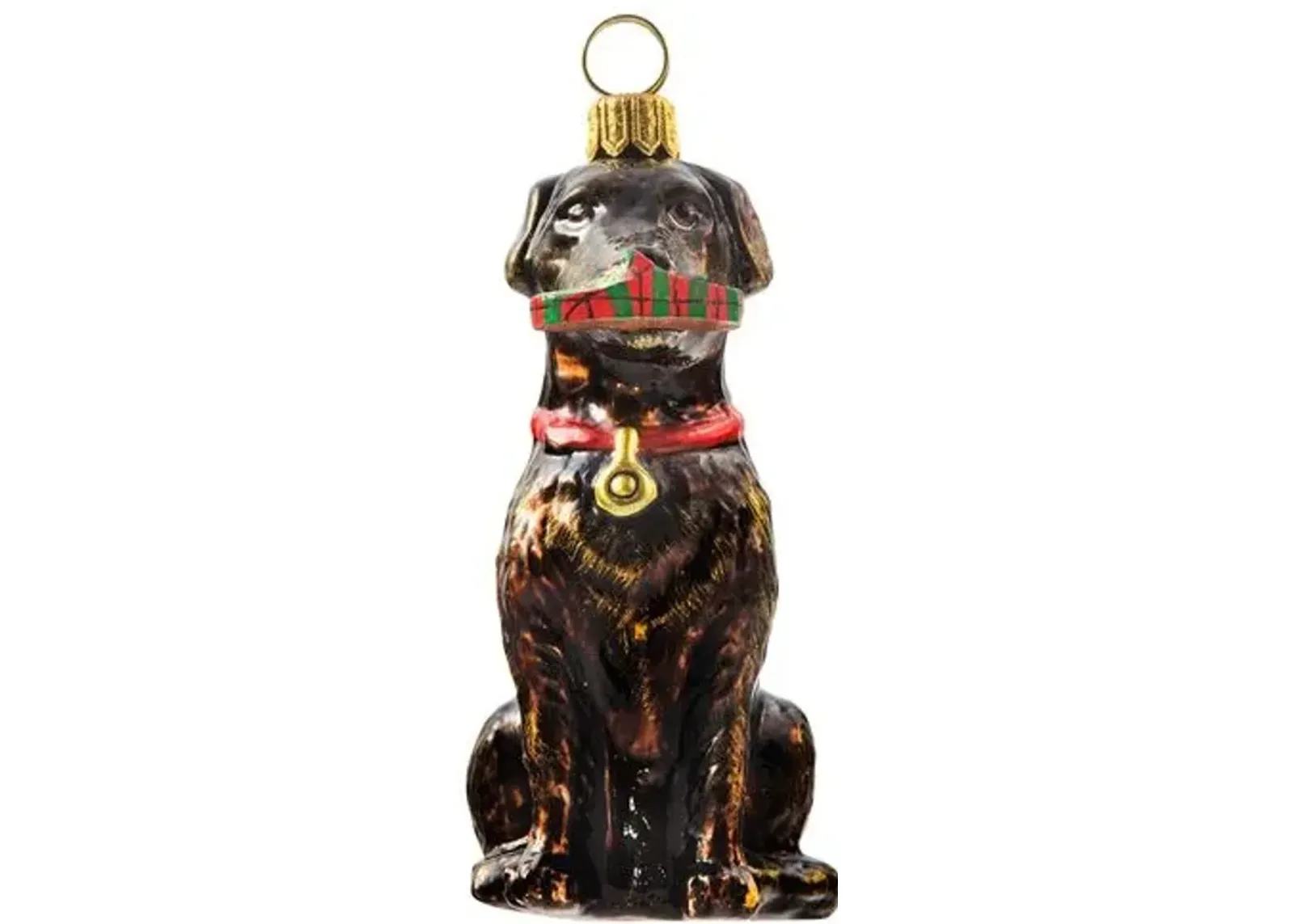 Chocolate Lab with Slipper Ornament - Brown/Red - Handcrafted