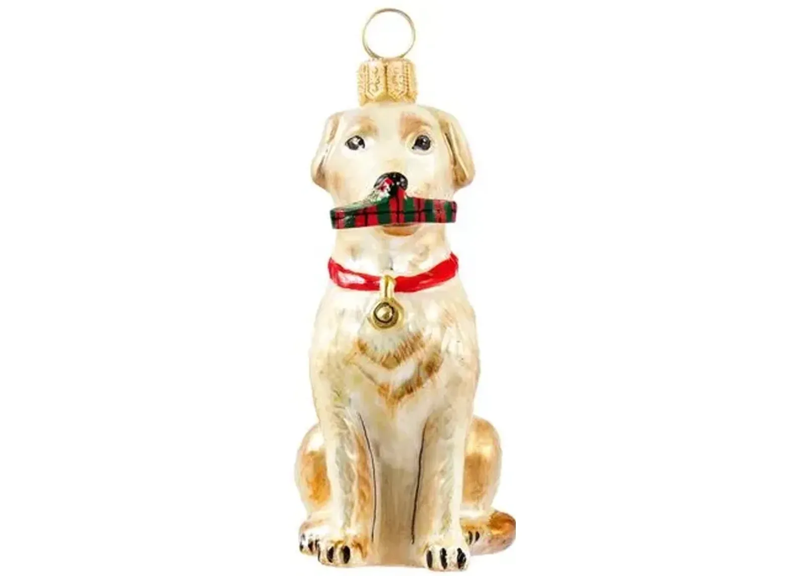 Yellow Lab with Slipper Ornament - Gold/Red - Handcrafted