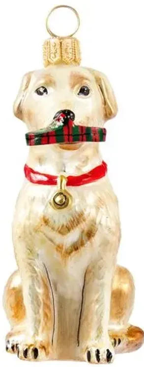 Yellow Lab with Slipper Ornament - Gold/Red - Handcrafted