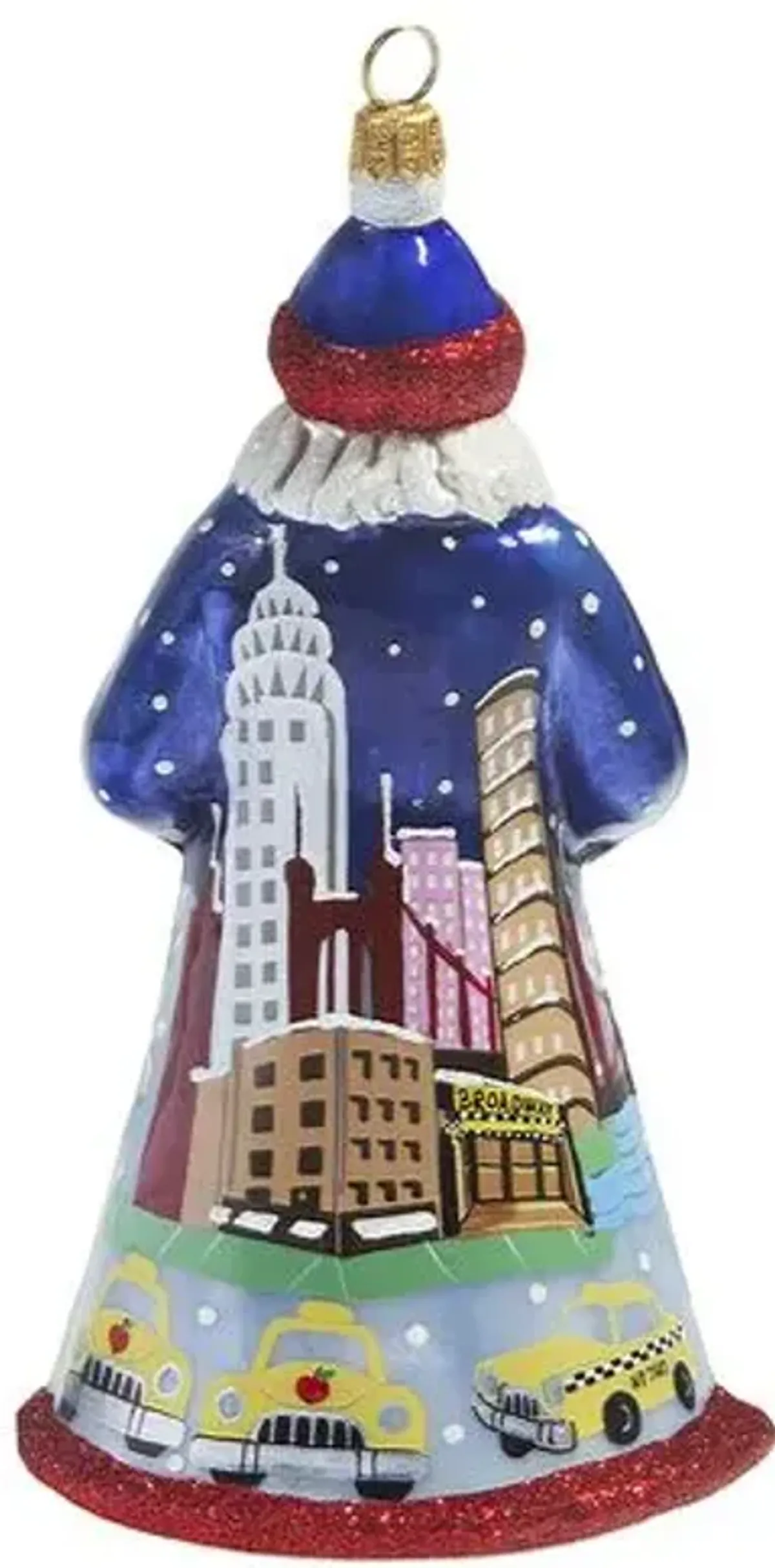 Tour of NYC Santa Ornament - Glitter Red/Blue - Handcrafted