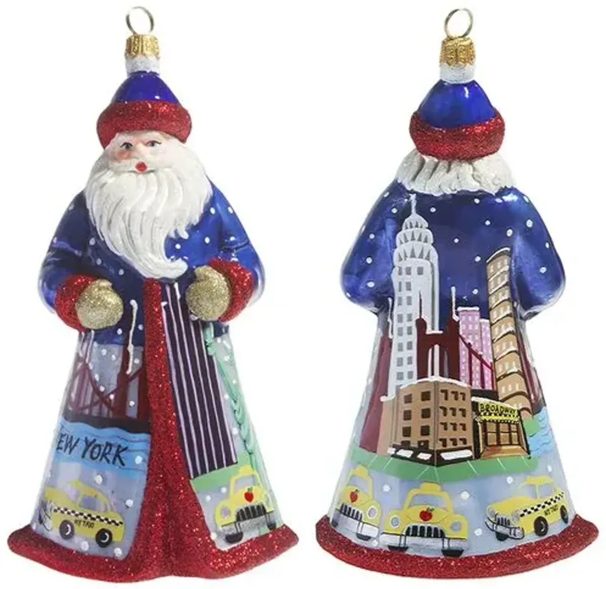 Tour of NYC Santa Ornament - Glitter Red/Blue - Handcrafted