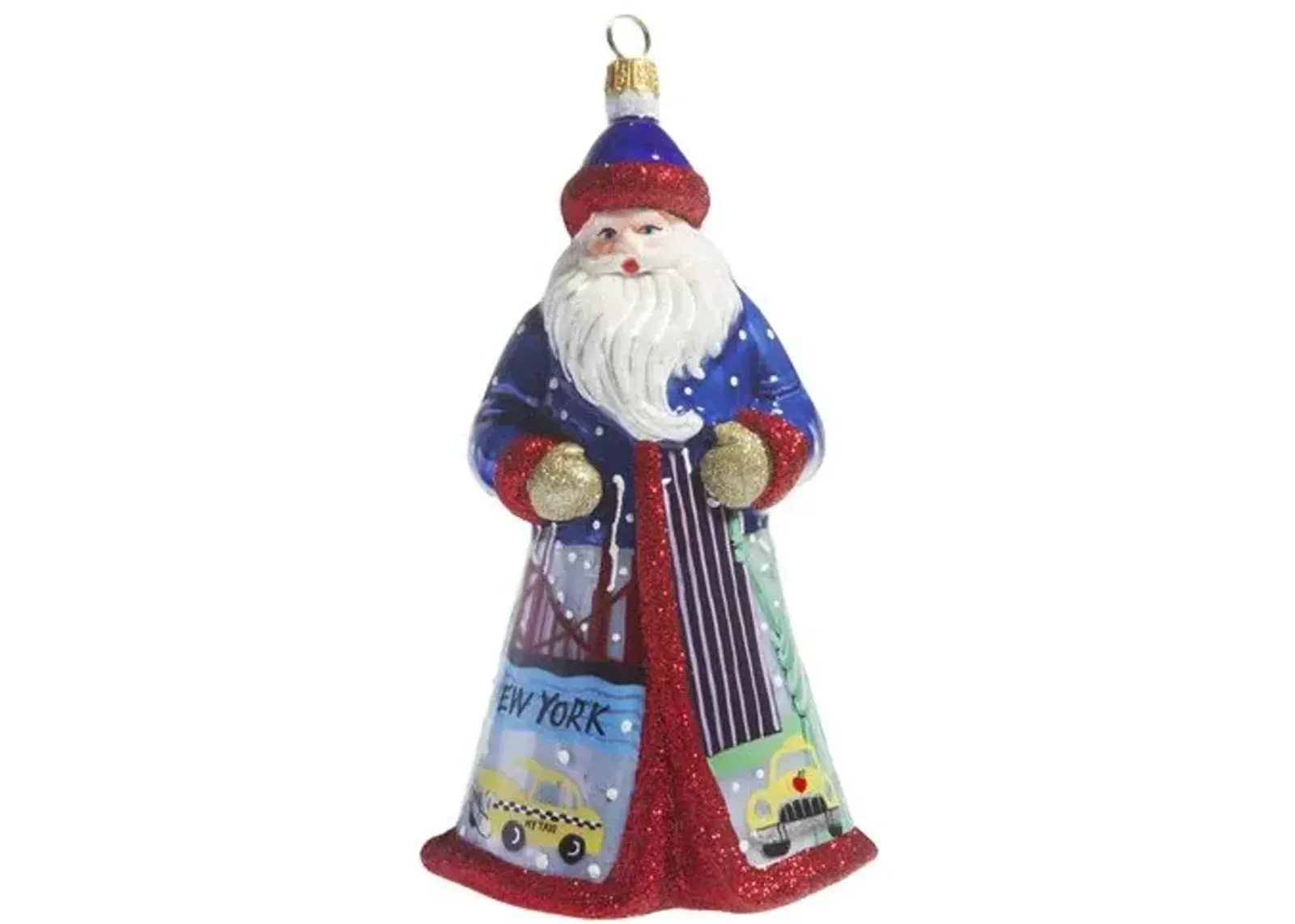 Tour of NYC Santa Ornament - Glitter Red/Blue - Handcrafted