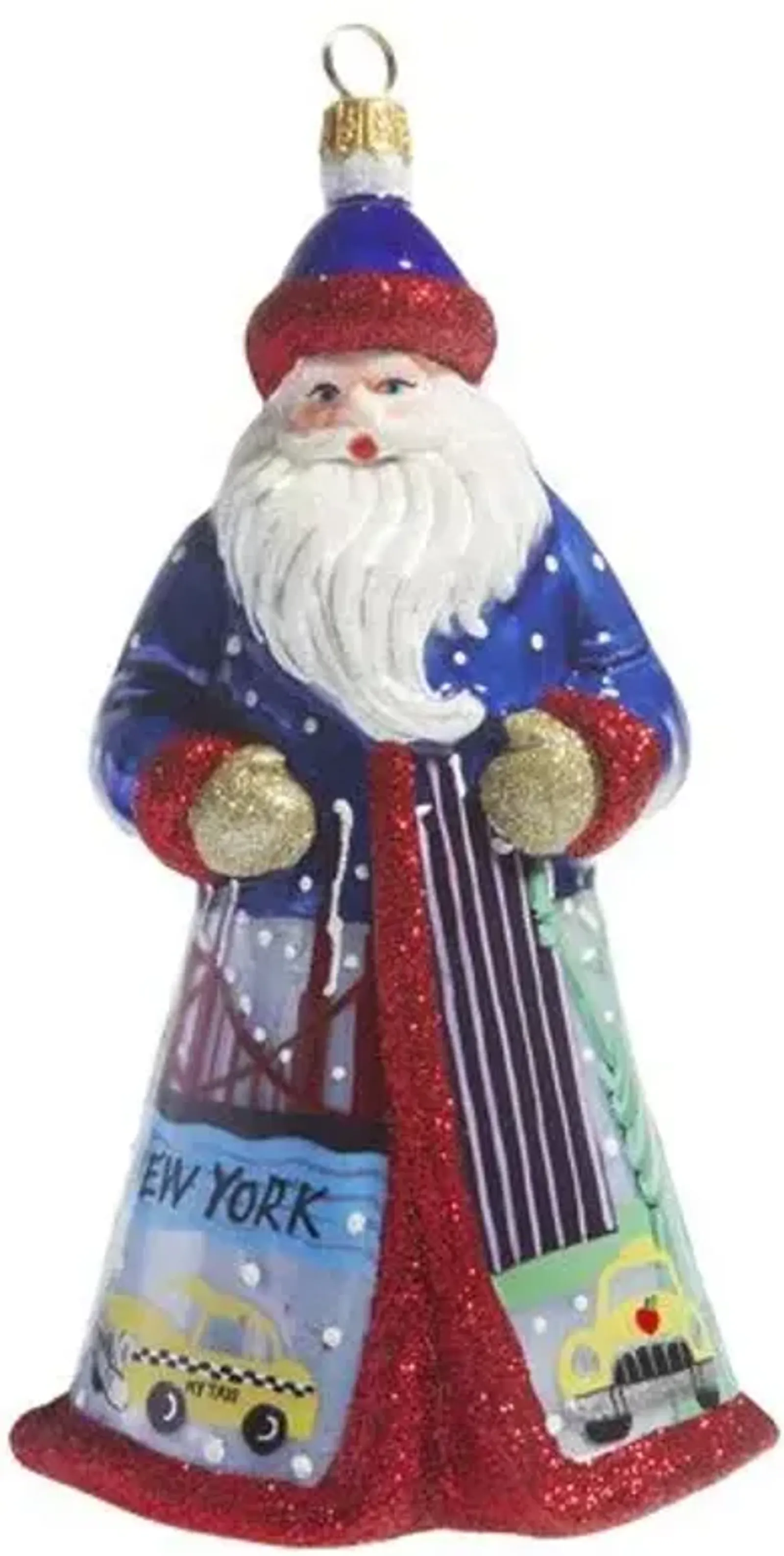 Tour of NYC Santa Ornament - Glitter Red/Blue - Handcrafted