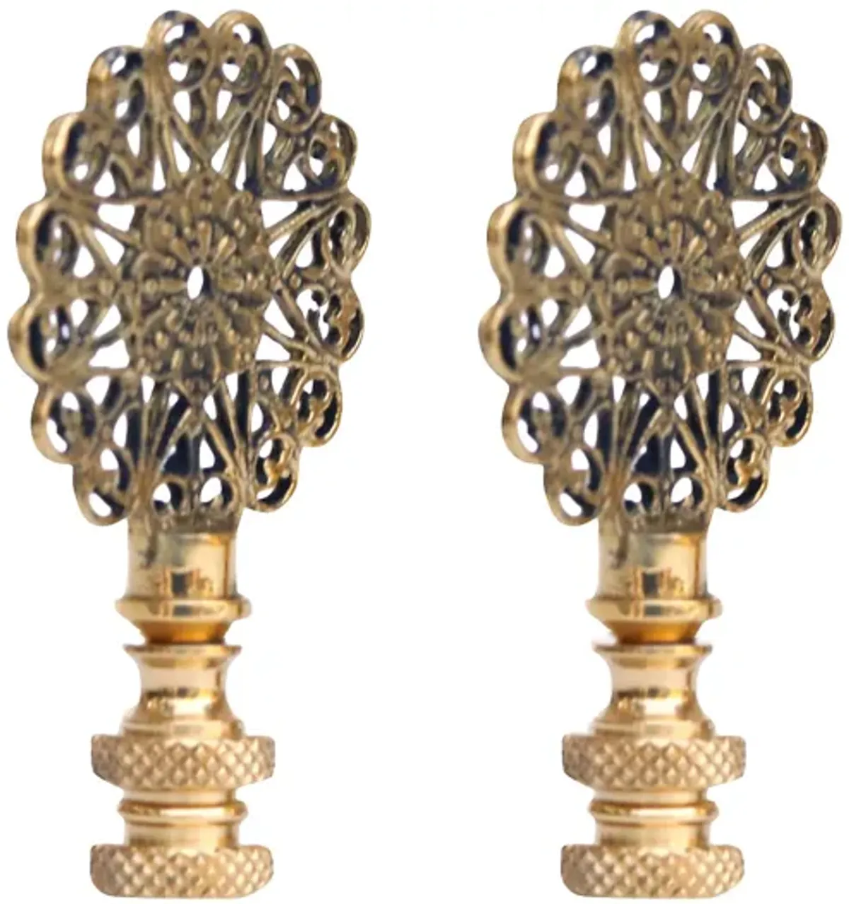 Lacy Brass Lamp Finials - a Pair By Interesting Things - Gold - Fits a standard size lamp harp