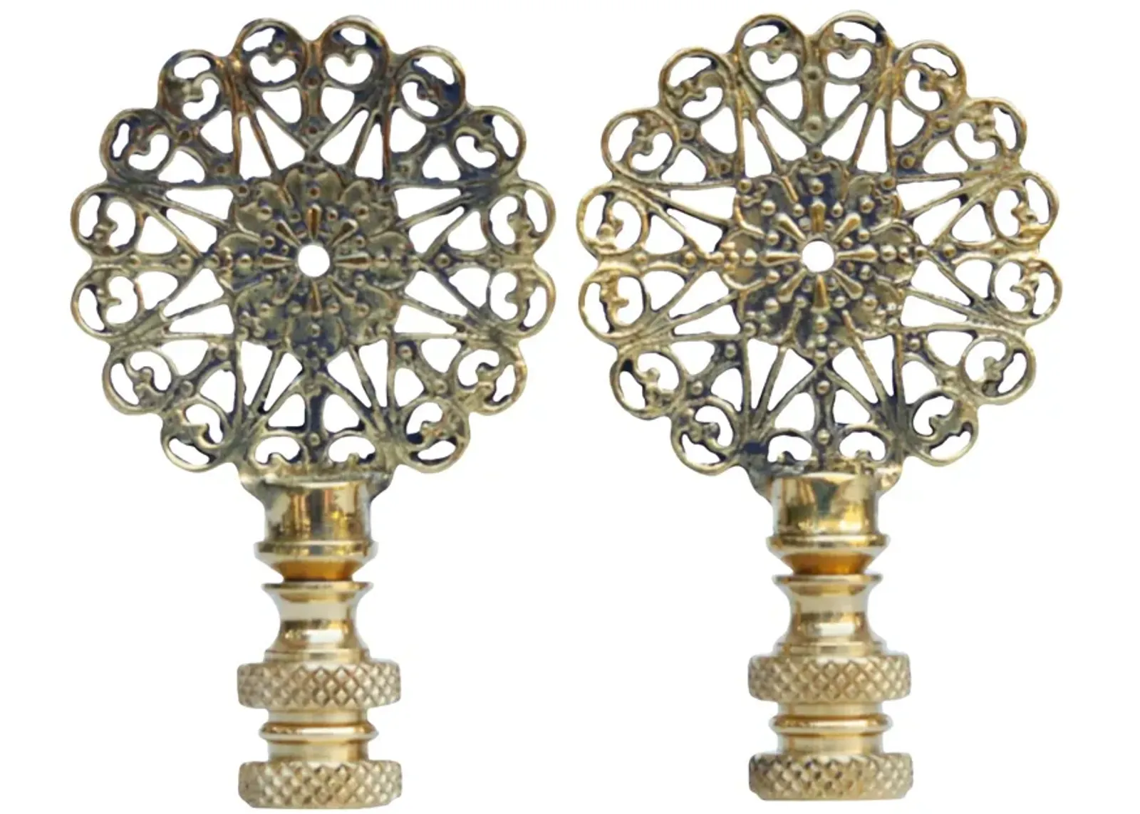 Lacy Brass Lamp Finials - a Pair By Interesting Things - Gold - Fits a standard size lamp harp