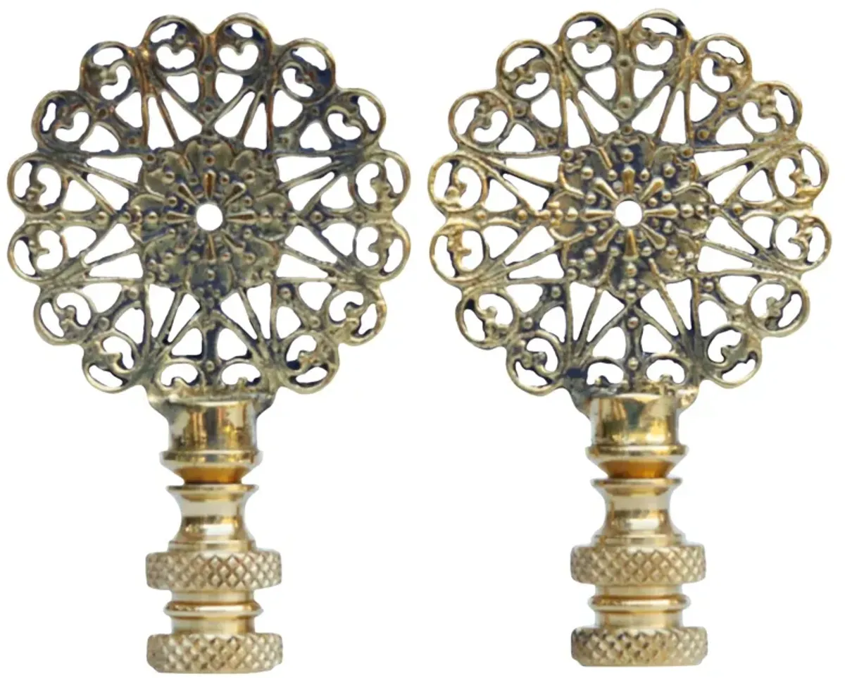 Lacy Brass Lamp Finials - a Pair By Interesting Things - Gold - Fits a standard size lamp harp