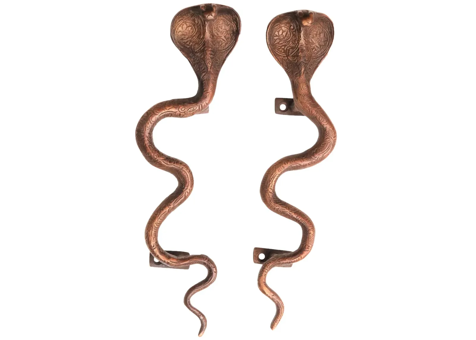 Large Dark Brass Cobra Door Handles - Interesting Things - Brown