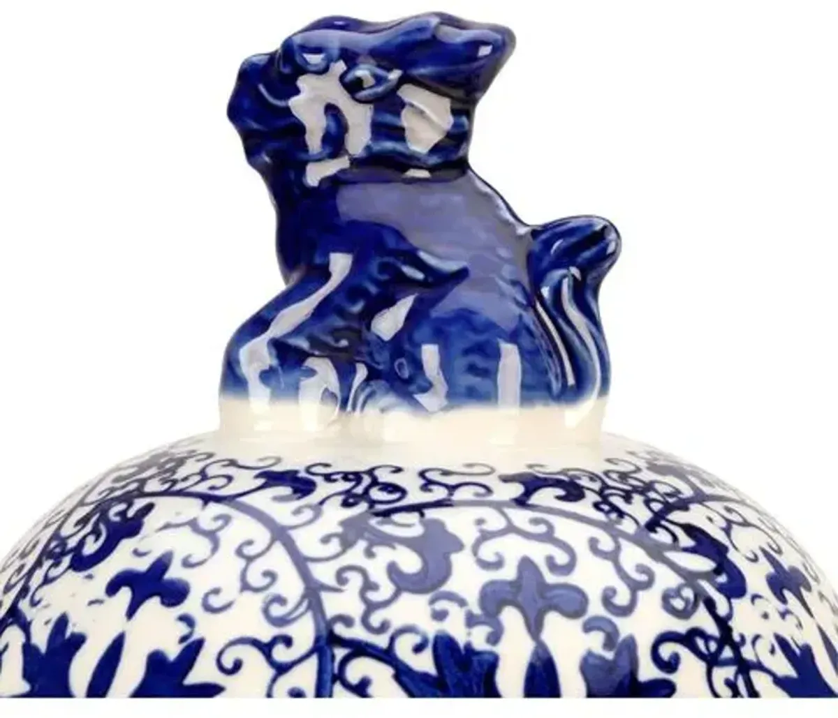 Foo Dog Temple Jar - Blue/White