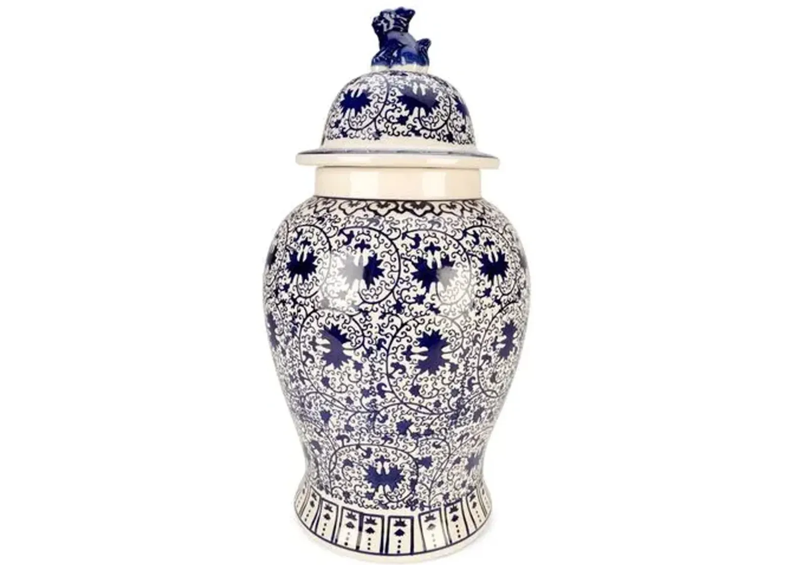 Foo Dog Temple Jar - Blue/White