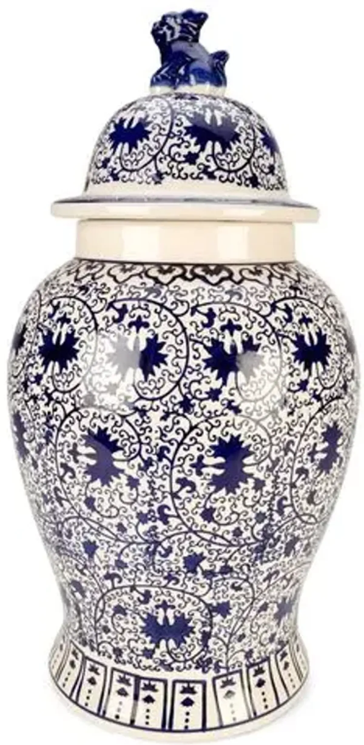 Foo Dog Temple Jar - Blue/White