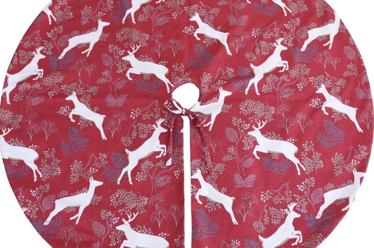 53" Leaping Deer Tree Skirt - Red