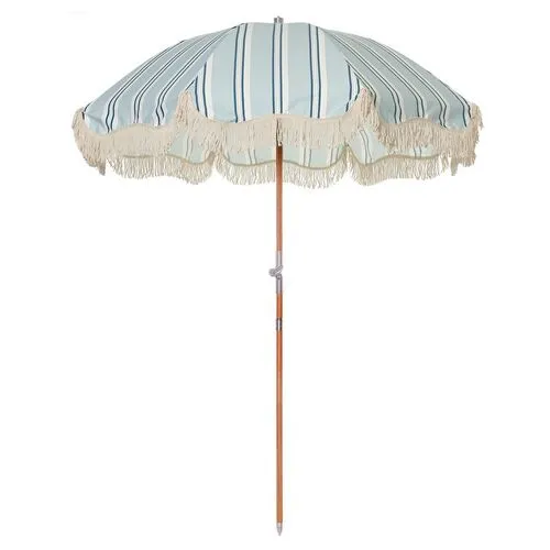 Quincy Beach Premium Umbrella - Blue/White Stripe