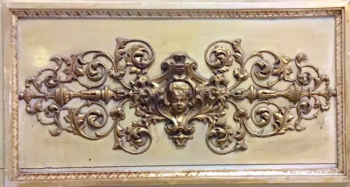 Brass & Wood Cherub-Acanthus Leaf Plaque - Vermilion Designs - Beige