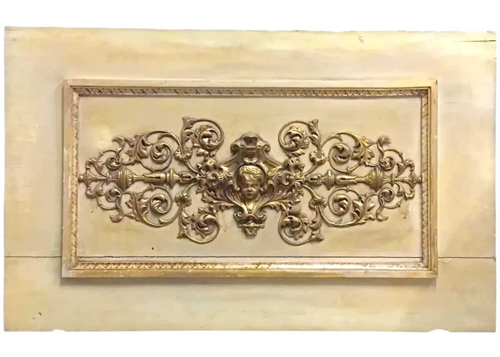 Brass & Wood Cherub-Acanthus Leaf Plaque - Vermilion Designs - Beige