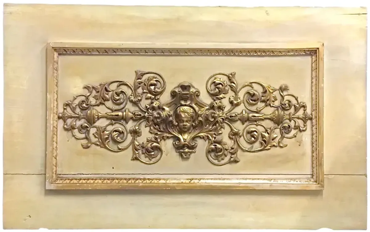 Brass & Wood Cherub-Acanthus Leaf Plaque - Vermilion Designs - Beige