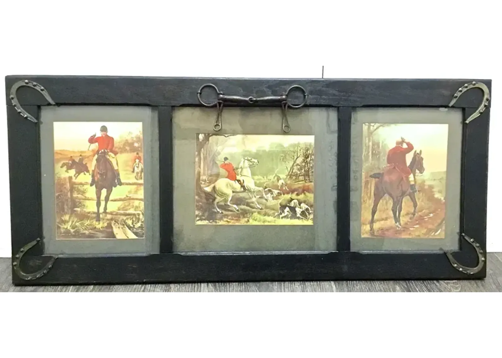 Antique Three-Panel Hunt Scene - Vermilion Designs - Red