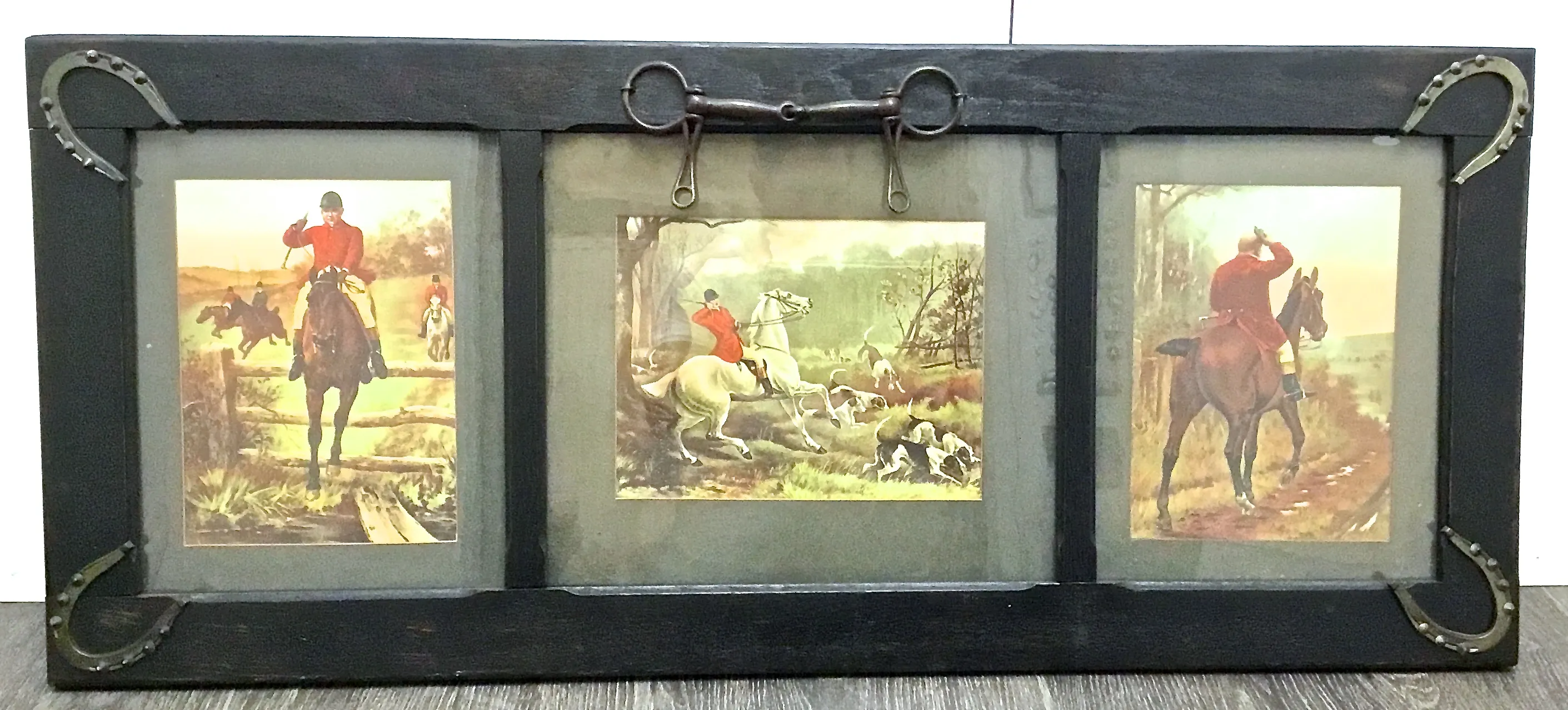 Antique Three-Panel Hunt Scene - Vermilion Designs - red