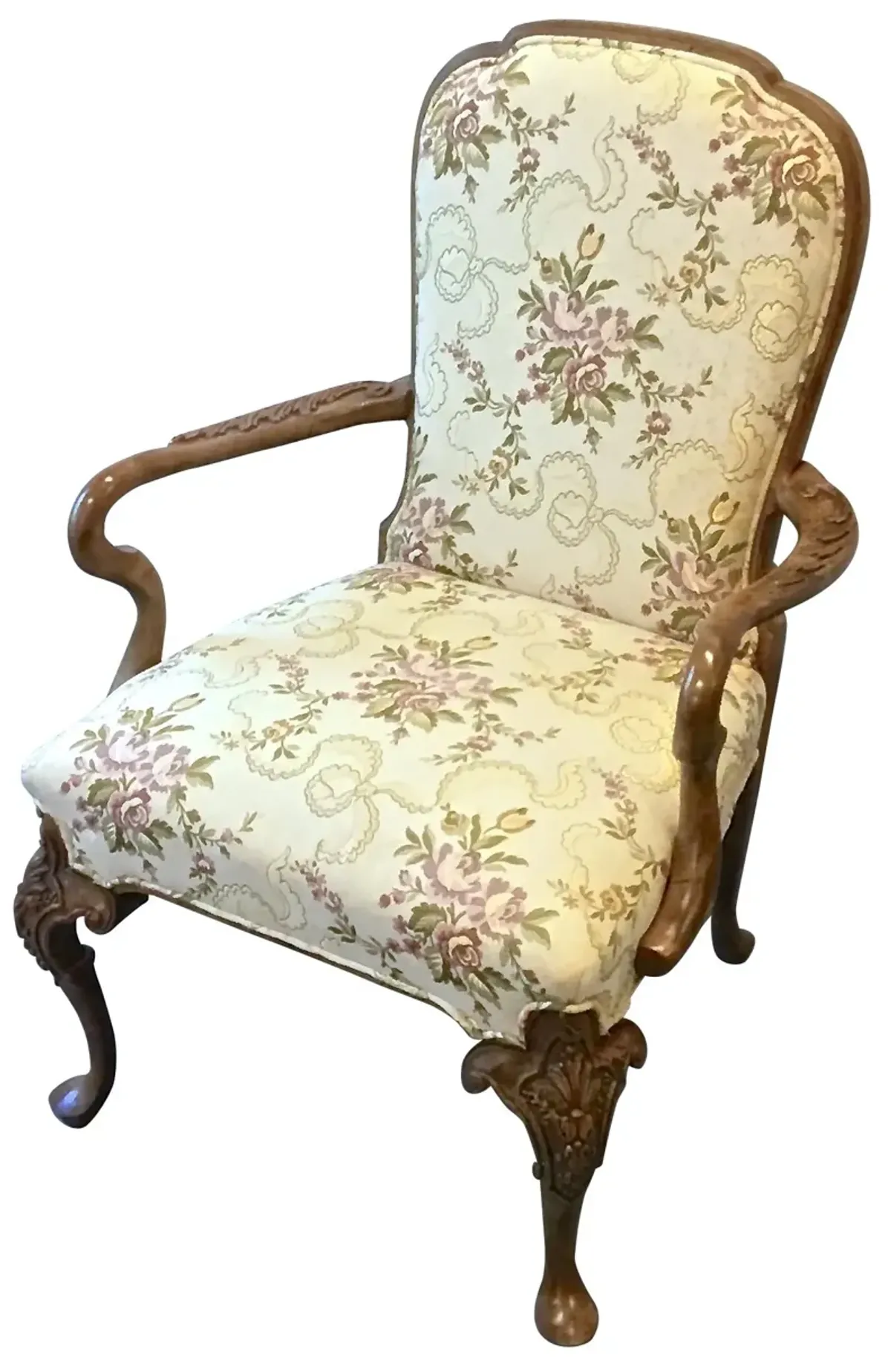 Floral & Ribbon Gooseneck Armchair - Vermilion Designs - Brown