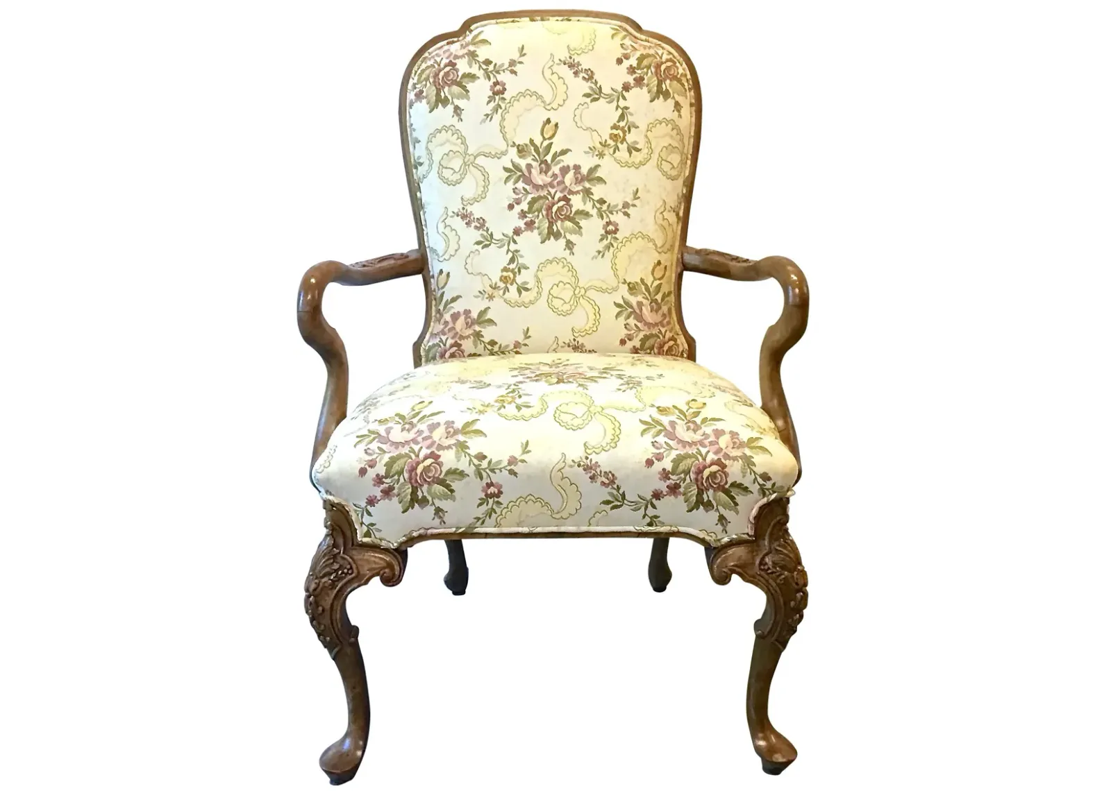 Floral & Ribbon Gooseneck Armchair - Vermilion Designs - Brown