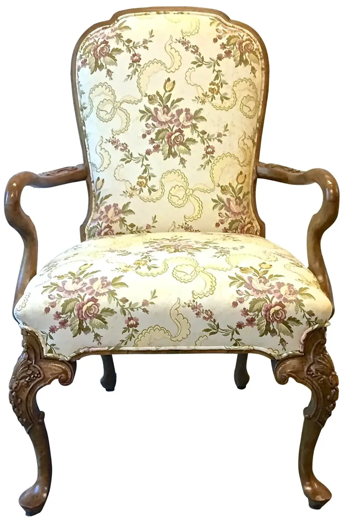 Floral & Ribbon Gooseneck Armchair - Vermilion Designs - Brown