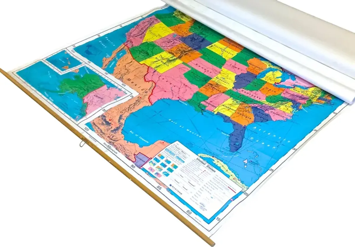 School World & US Pull Down Maps - Vermilion Designs - Blue